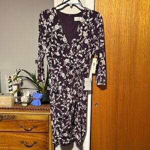 Eliza J Purple and White Floral Long Sleeve Dress